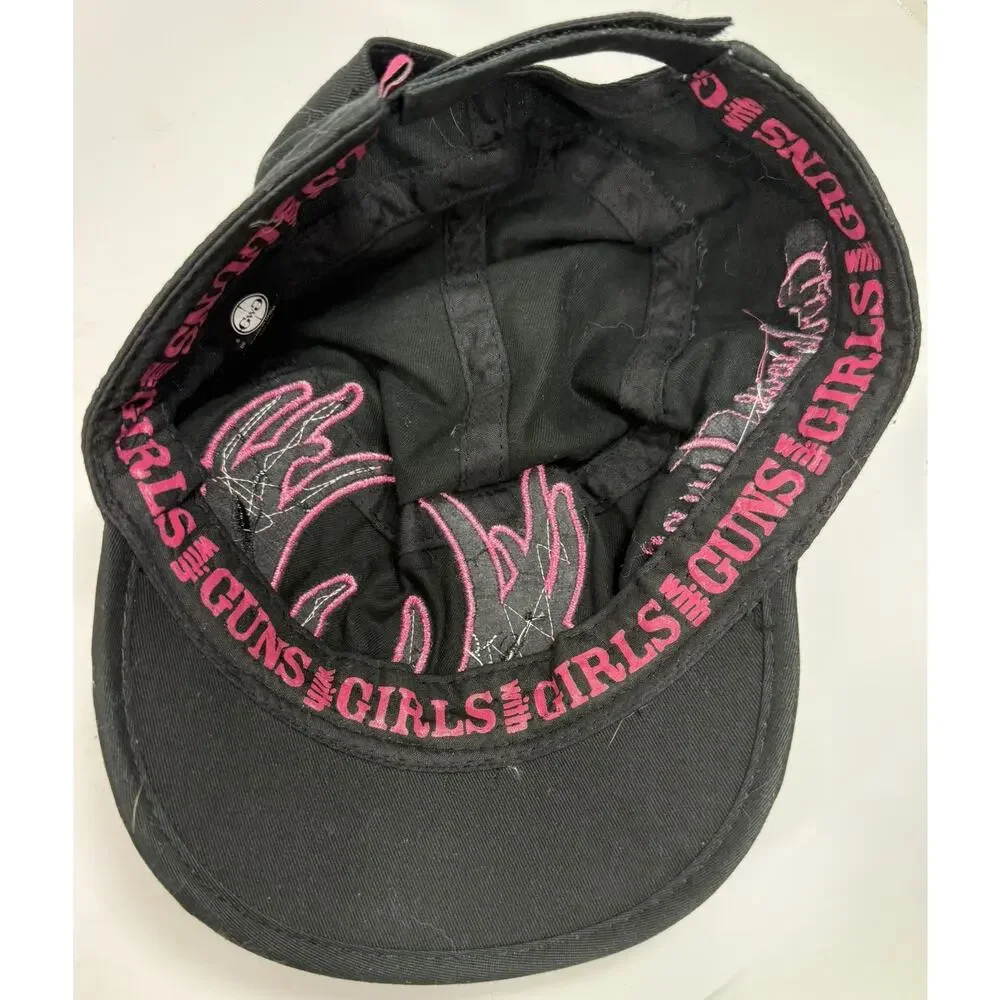 Girls With Guns Cadet Cap Hat Black Pink Embroidered Logo Silver Adjustable